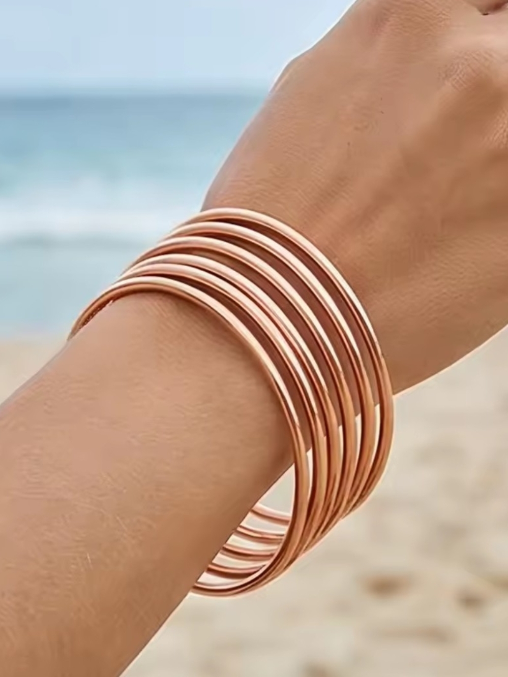 Rose Gold Rhodium Bangle Bracelet Set - Picture 2 of 4